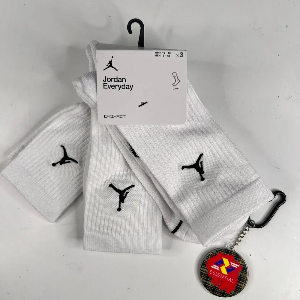 NEW Jordan Everyday DriFit Crew Socks   3 Pack - White  (FAST SHIPPING!!)